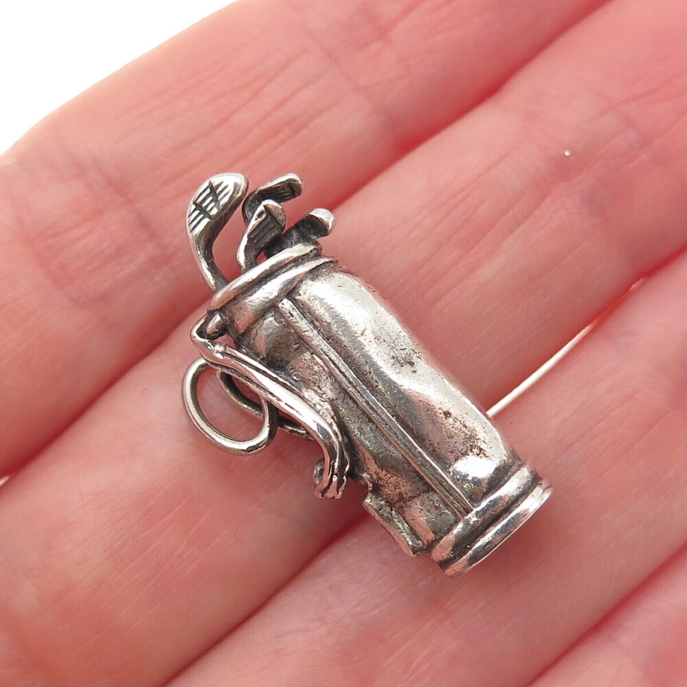 BEAU 925 Sterling Silver Vintage Golf Club Oxidized 3D Charm Pendant